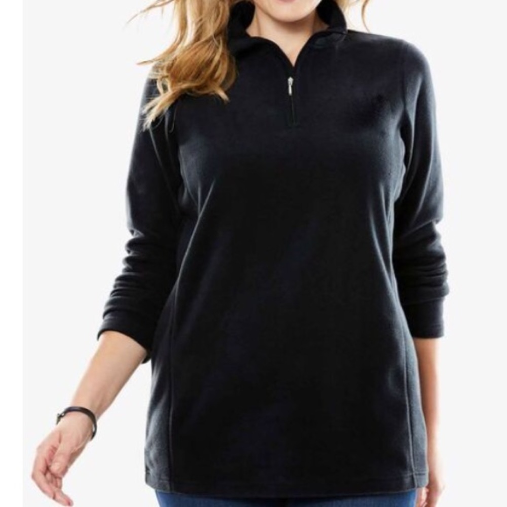 NWT Black Microfleece Quarter Zip Pullover Plus Size 14